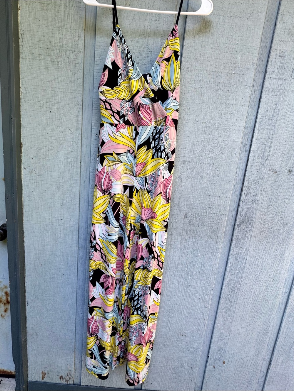 H&M Floral Print Spaghetti-Strap Jumpsuit in Yellow, Pink & Black